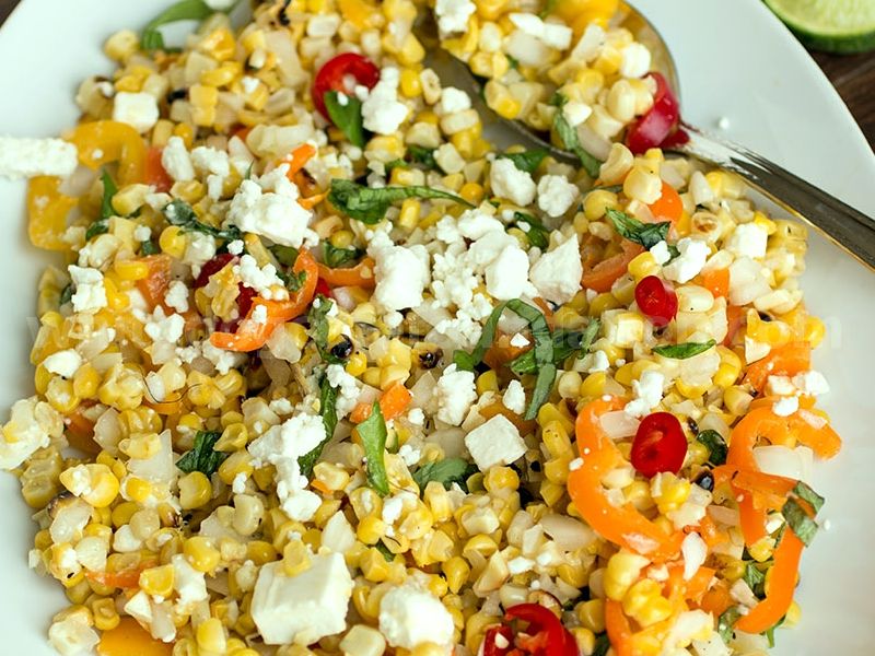 Grilled Corn Salad with Feta and Sweet Peppers