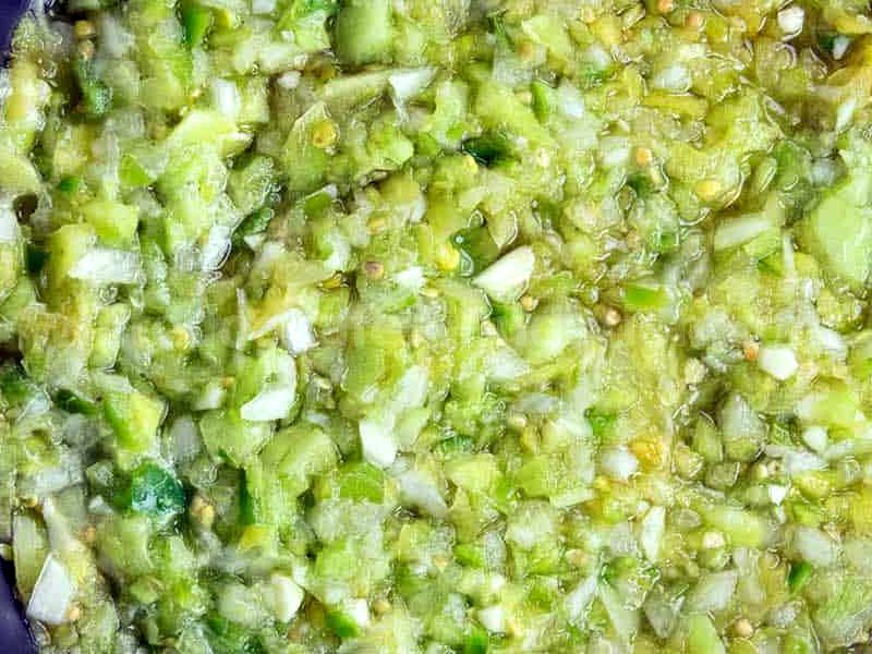 Green Tomato Relish in a pan, simmering